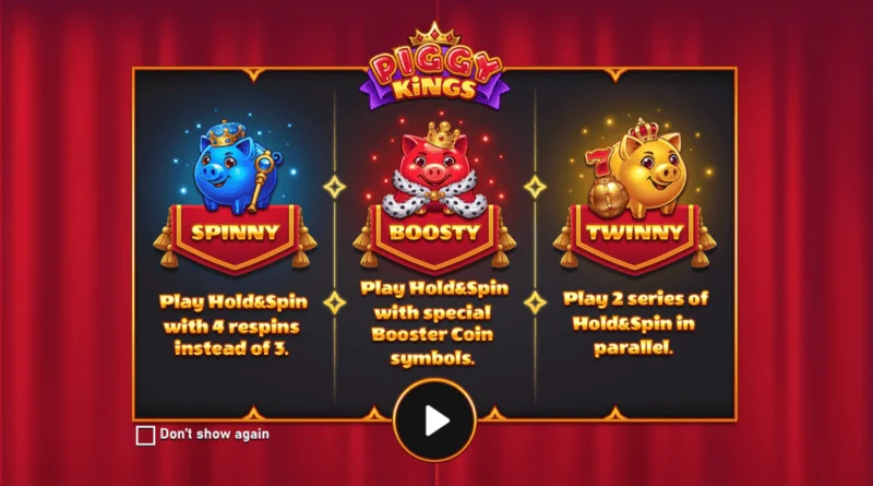 Piggy Kings – hlavná obrazovka s tromi prasiatkami a valcami