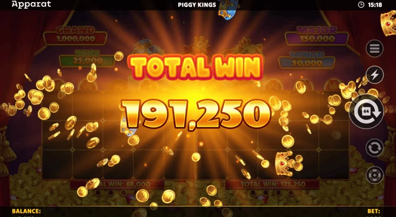 Piggy Kings – víťazná obrazovka v Free Games