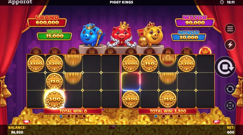 Piggy Kings – menu nastavení a rozsah stávky